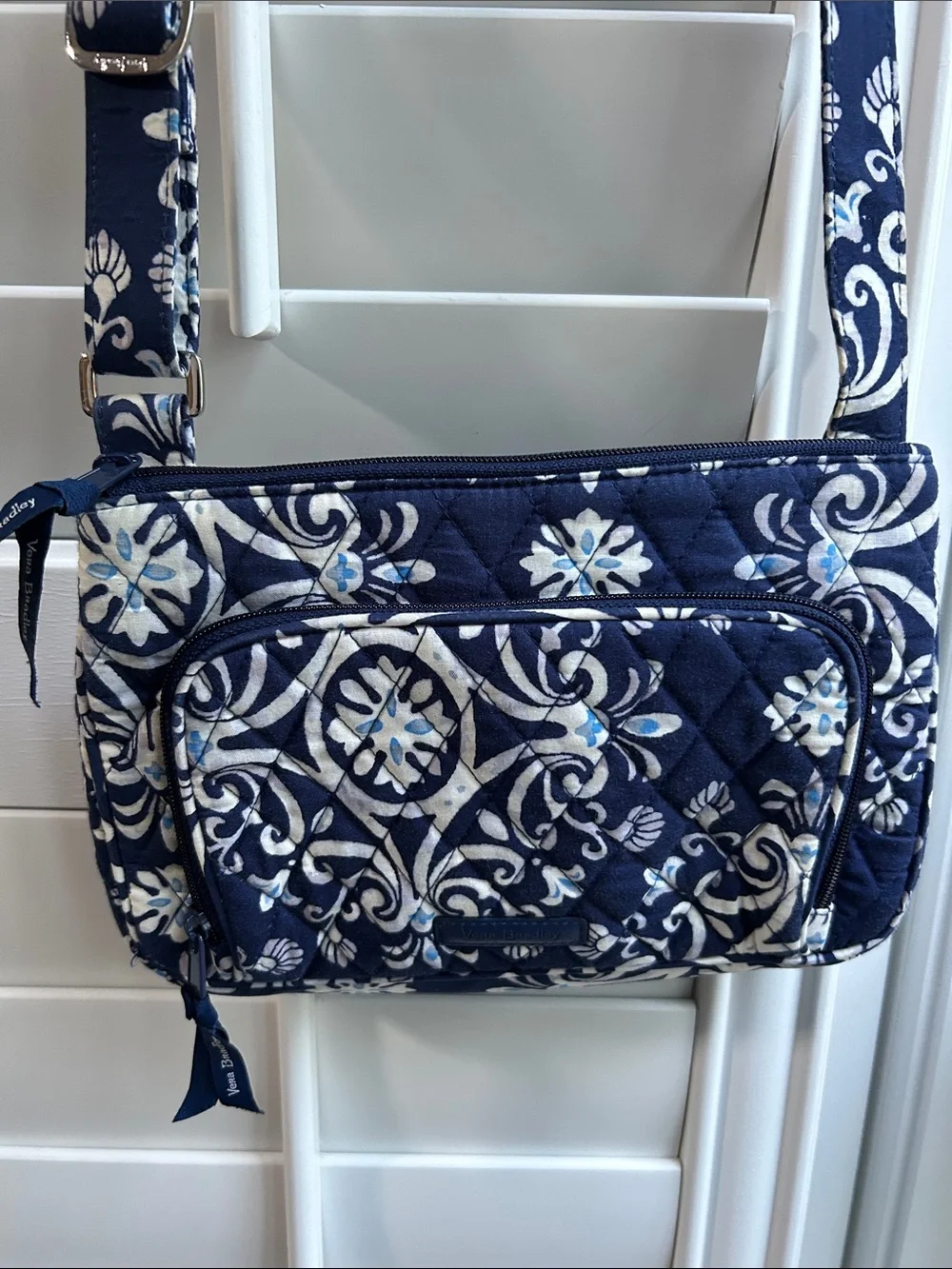 Vera Bradley Steel Blue medallion Navy and White Quilted Floral Crossbody